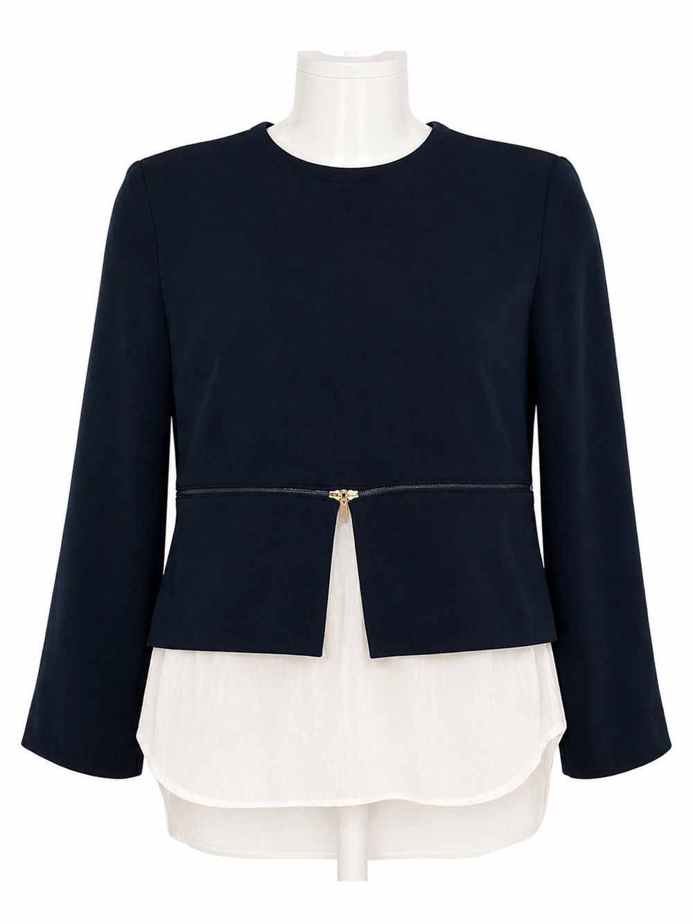 Zara Layered Zipper Blue White Blouse Top – XS - Picture 2 of 11